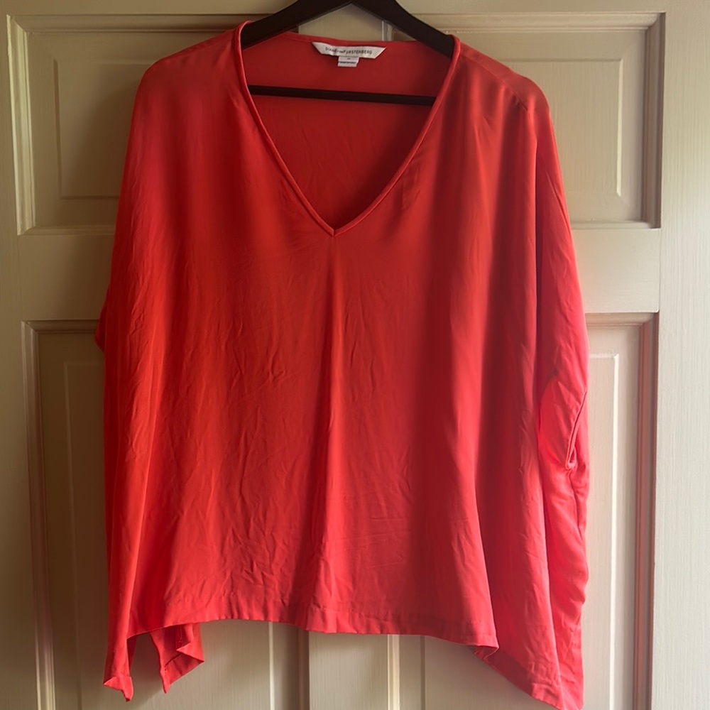 Diane Von Furstenberg Orange Long Sleeve Boxy Blouse